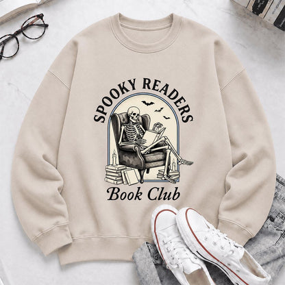 Spooky Readers Book Club Printed Sweatshirt | Halloween Book Lover Gift Sand