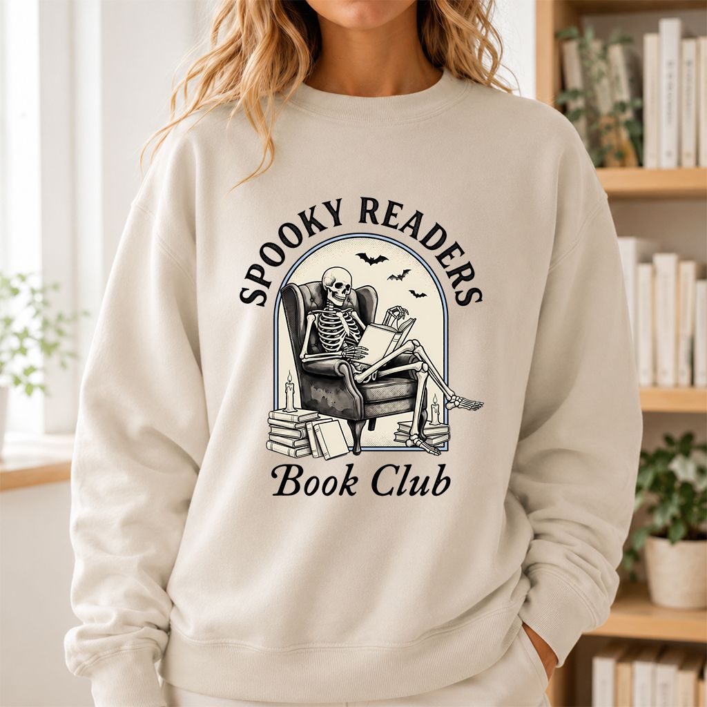 Spooky Readers Book Club Printed Sweatshirt | Halloween Book Lover Gift Sand