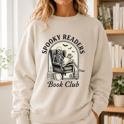 Spooky Readers Book Club Printed Sweatshirt | Halloween Book Lover Gift Sand