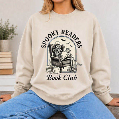Spooky Readers Book Club Printed Sweatshirt | Halloween Book Lover Gift Sand