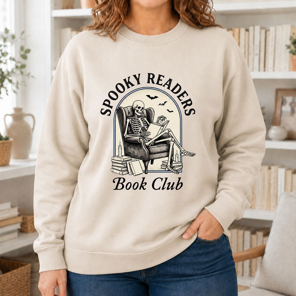 Spooky Readers Book Club Printed Sweatshirt | Halloween Book Lover Gift Sand