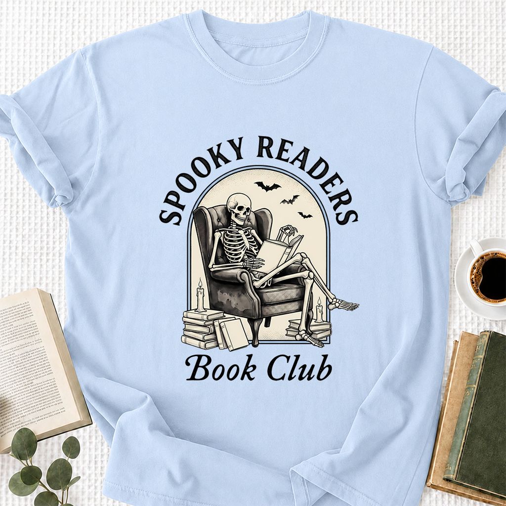 Spooky Readers Book Club Printed T-Shirt | Halloween Book Lover Gift Light Blue