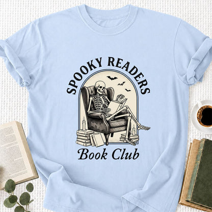 Spooky Readers Book Club Printed T-Shirt | Halloween Book Lover Gift Light Blue