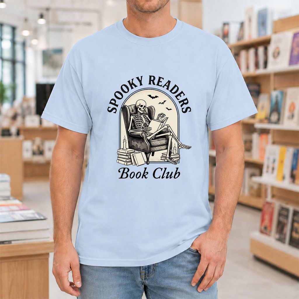 Spooky Readers Book Club Printed T-Shirt | Halloween Book Lover Gift Light Blue