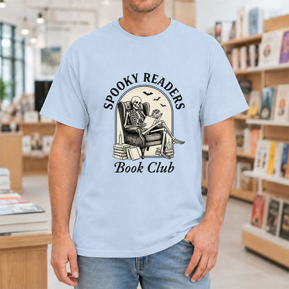 Spooky Readers Book Club Printed T-Shirt | Halloween Book Lover Gift Light Blue