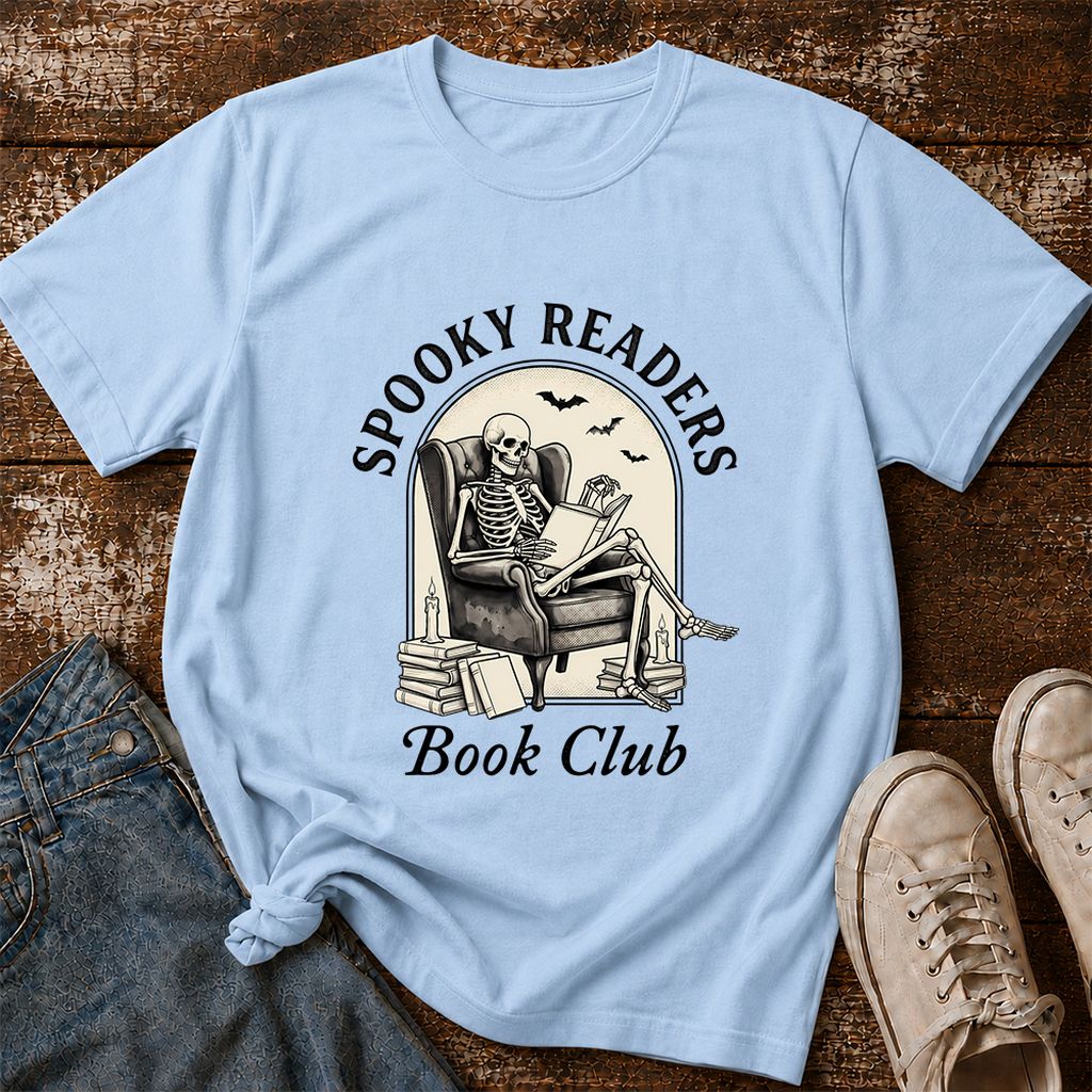 Spooky Readers Book Club Printed T-Shirt | Halloween Book Lover Gift Light Blue