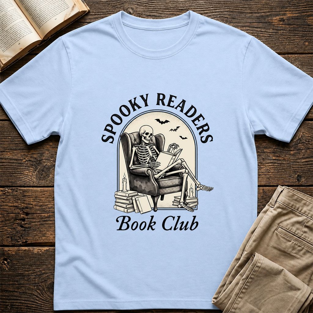 Spooky Readers Book Club Printed T-Shirt | Halloween Book Lover Gift Light Blue