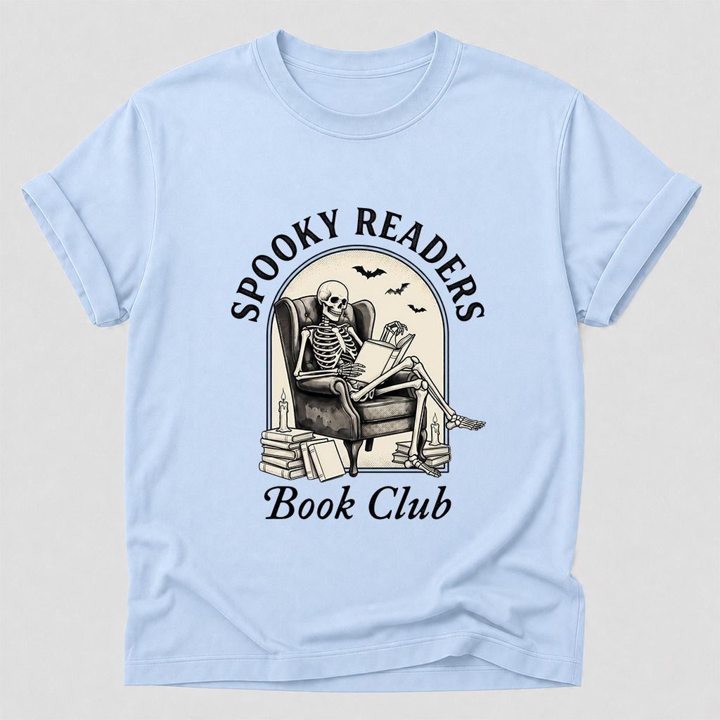 Spooky Readers Book Club Printed T-Shirt | Halloween Book Lover Gift Light Blue