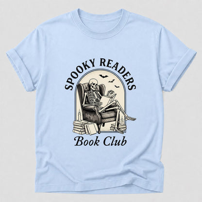Spooky Readers Book Club Printed T-Shirt | Halloween Book Lover Gift Light Blue