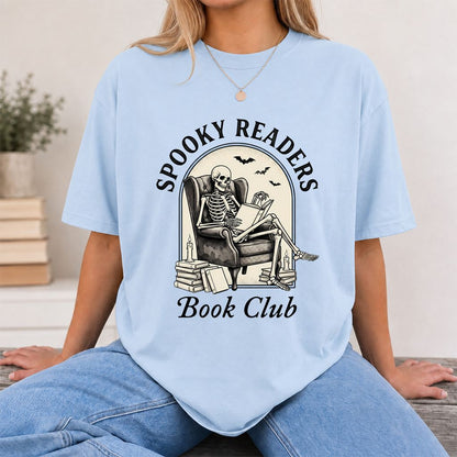 Spooky Readers Book Club Printed T-Shirt | Halloween Book Lover Gift Light Blue