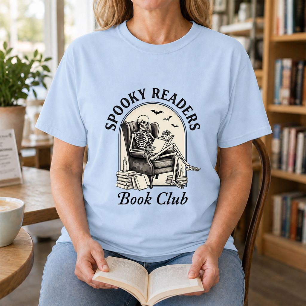 Spooky Readers Book Club Printed T-Shirt | Halloween Book Lover Gift Light Blue