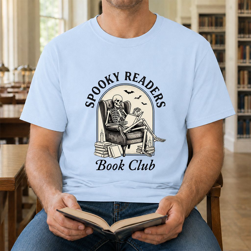 Spooky Readers Book Club Printed T-Shirt | Halloween Book Lover Gift Light Blue