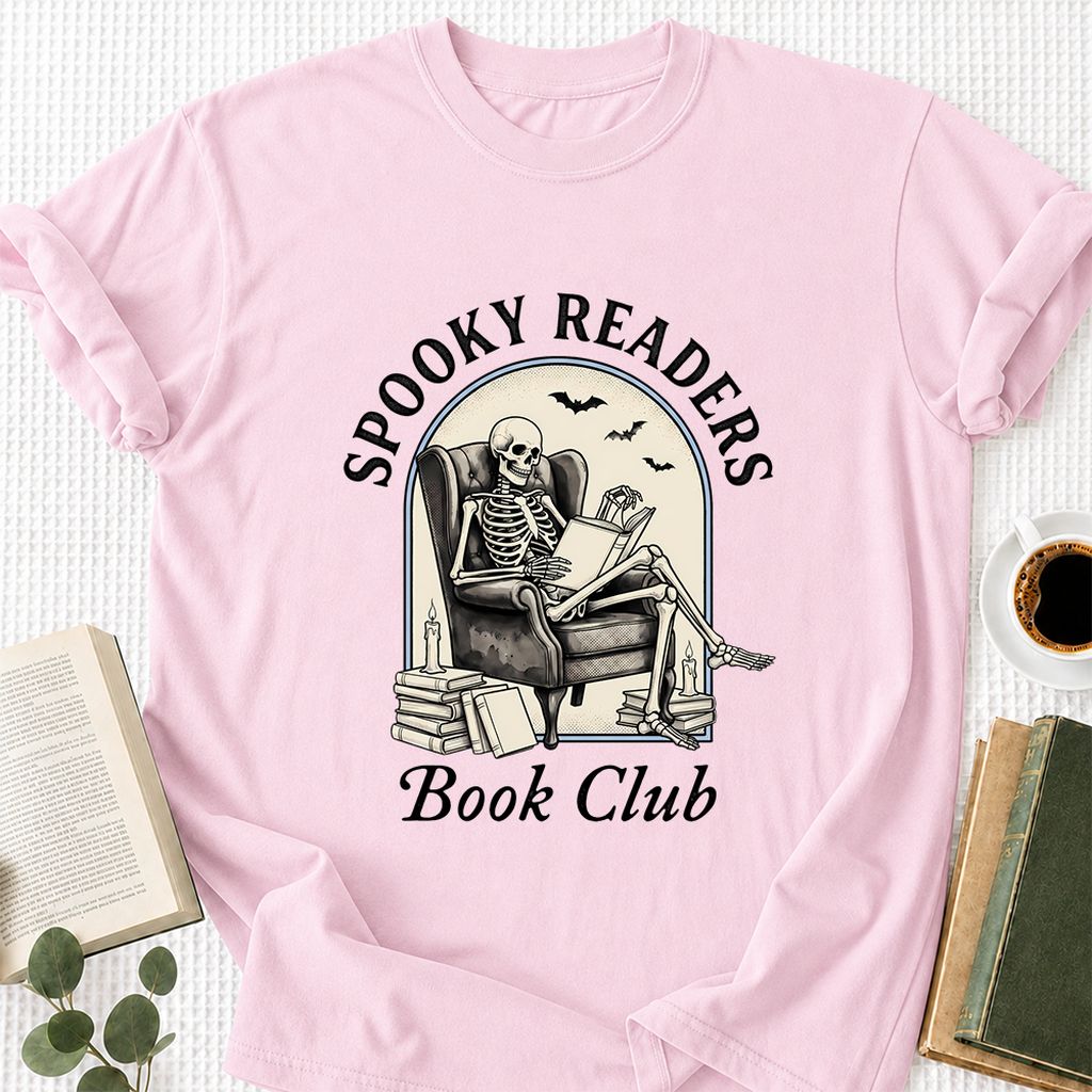 Spooky Readers Book Club Printed T-Shirt | Halloween Book Lover Gift Light Pink