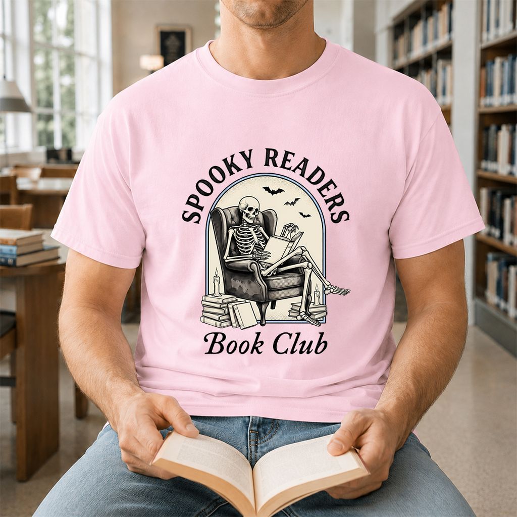Spooky Readers Book Club Printed T-Shirt | Halloween Book Lover Gift Light Pink