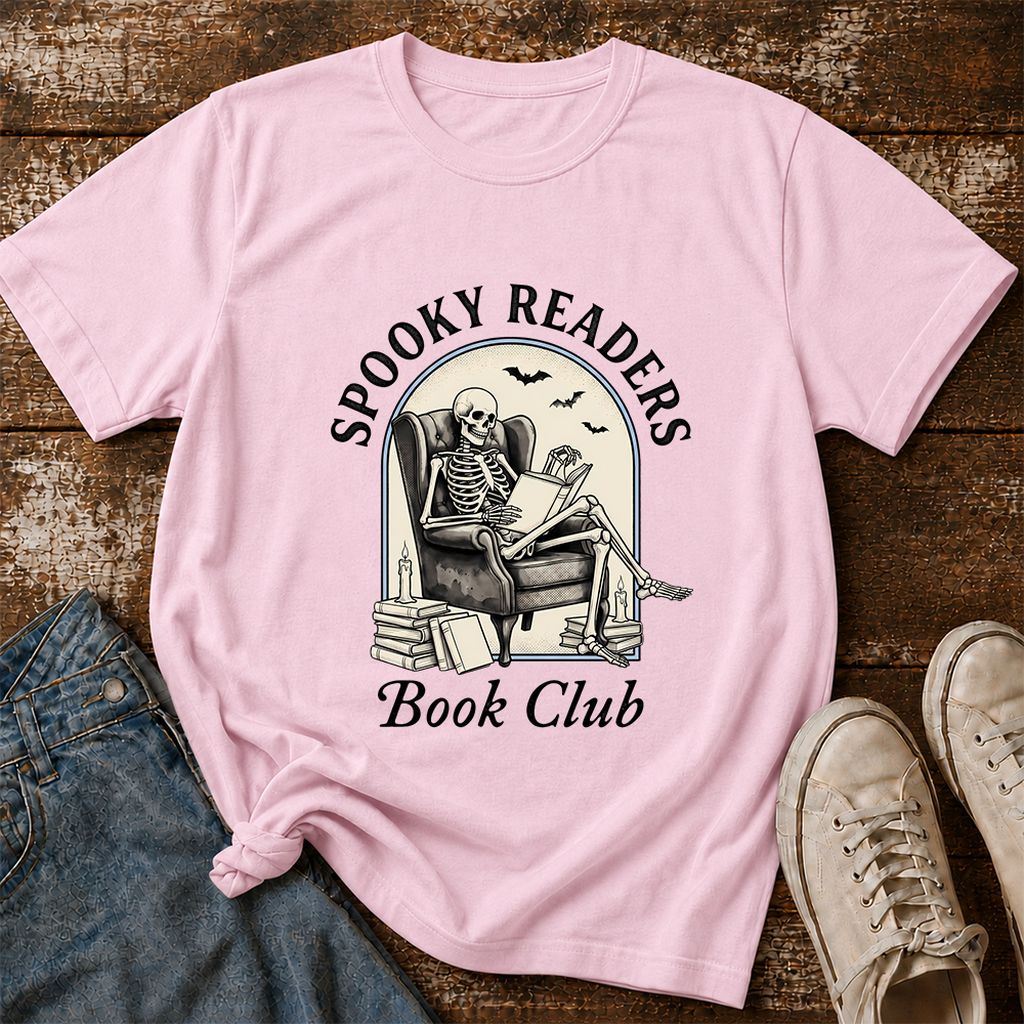 Spooky Readers Book Club Printed T-Shirt | Halloween Book Lover Gift Light Pink