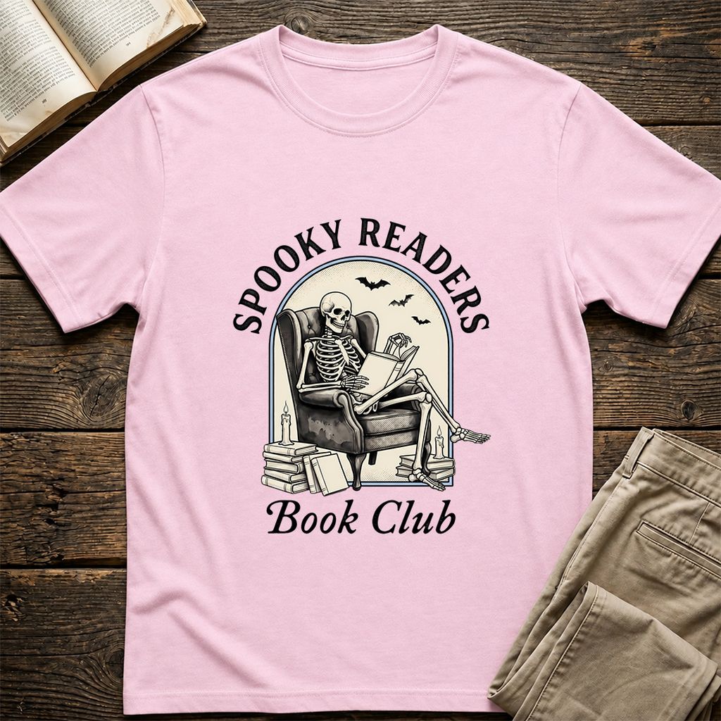 Spooky Readers Book Club Printed T-Shirt | Halloween Book Lover Gift Light Pink