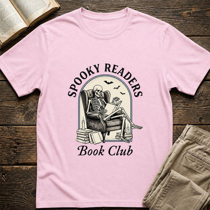 Spooky Readers Book Club Printed T-Shirt | Halloween Book Lover Gift Light Pink