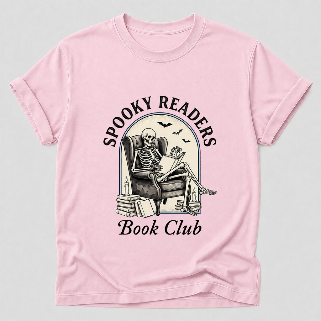 Spooky Readers Book Club Printed T-Shirt | Halloween Book Lover Gift Light Pink