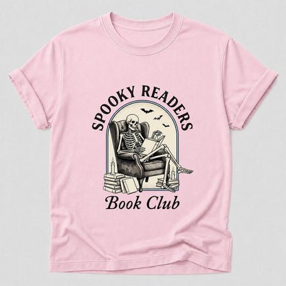 Spooky Readers Book Club Printed T-Shirt | Halloween Book Lover Gift Light Pink