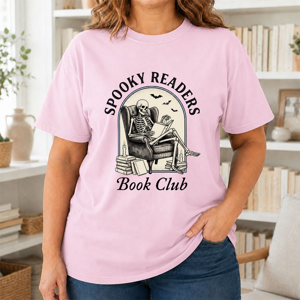Spooky Readers Book Club Printed T-Shirt | Halloween Book Lover Gift Light Pink
