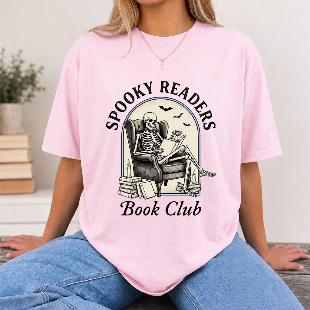 Spooky Readers Book Club Printed T-Shirt | Halloween Book Lover Gift Light Pink