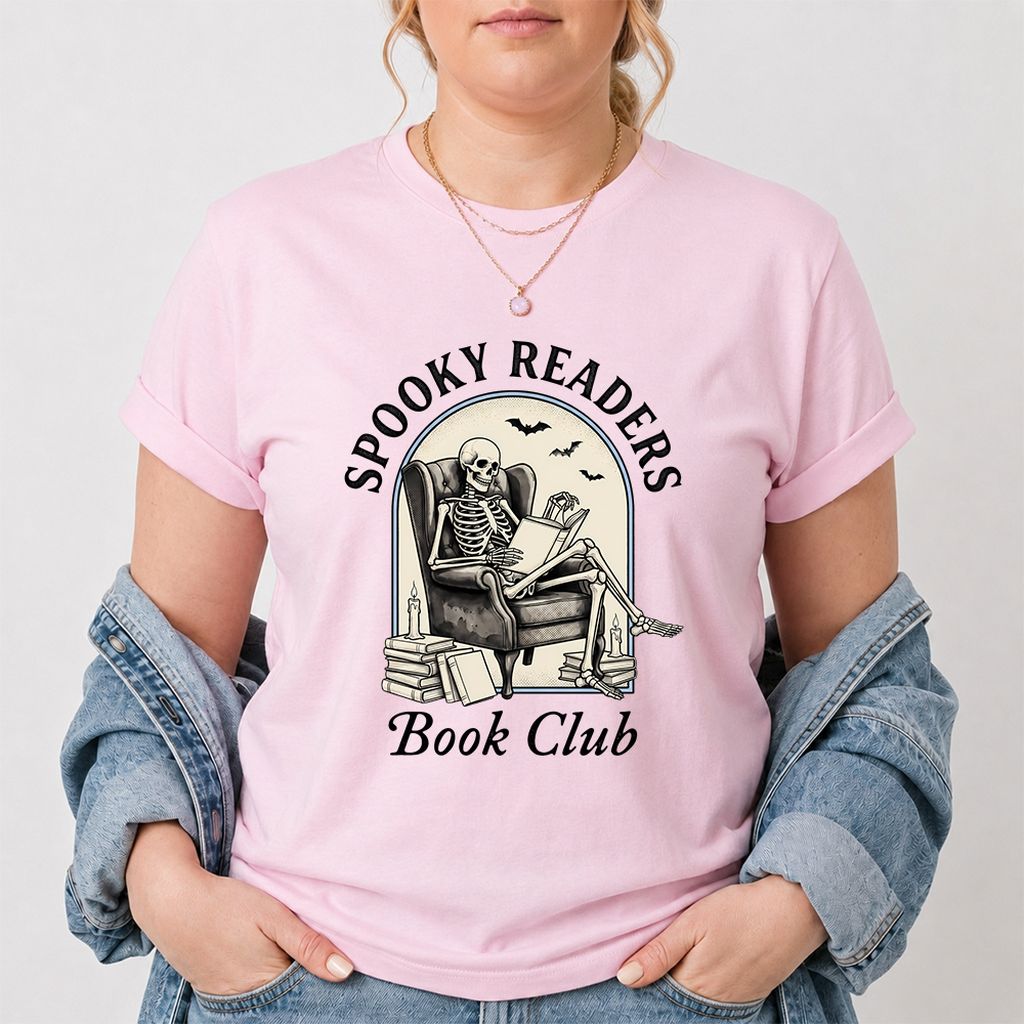 Spooky Readers Book Club Printed T-Shirt | Halloween Book Lover Gift Light Pink