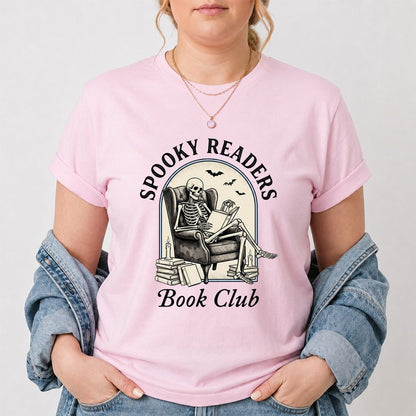 Spooky Readers Book Club Printed T-Shirt | Halloween Book Lover Gift Light Pink