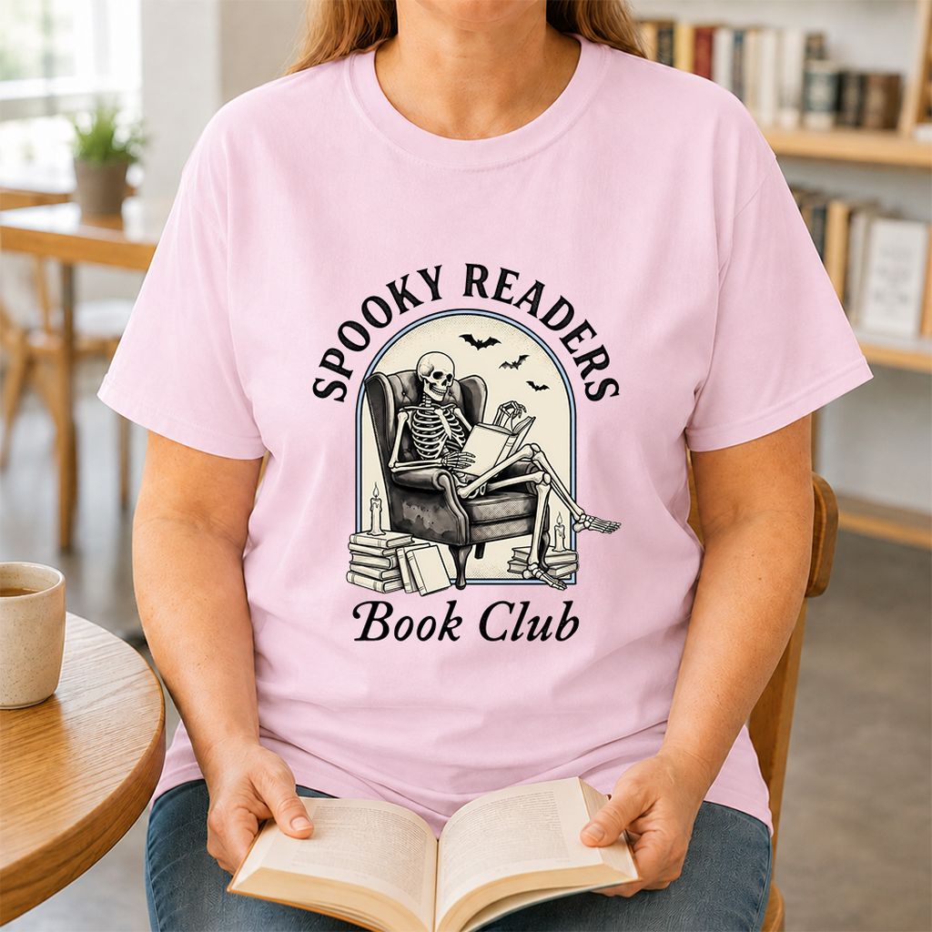 Spooky Readers Book Club Printed T-Shirt | Halloween Book Lover Gift Light Pink