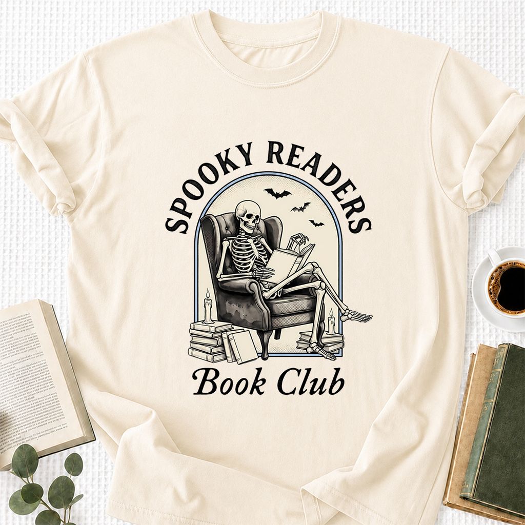 Spooky Readers Book Club Printed T-Shirt | Halloween Book Lover Gift Natural