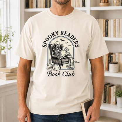 Spooky Readers Book Club Printed T-Shirt | Halloween Book Lover Gift Natural