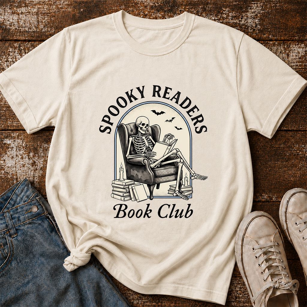 Spooky Readers Book Club Printed T-Shirt | Halloween Book Lover Gift Natural