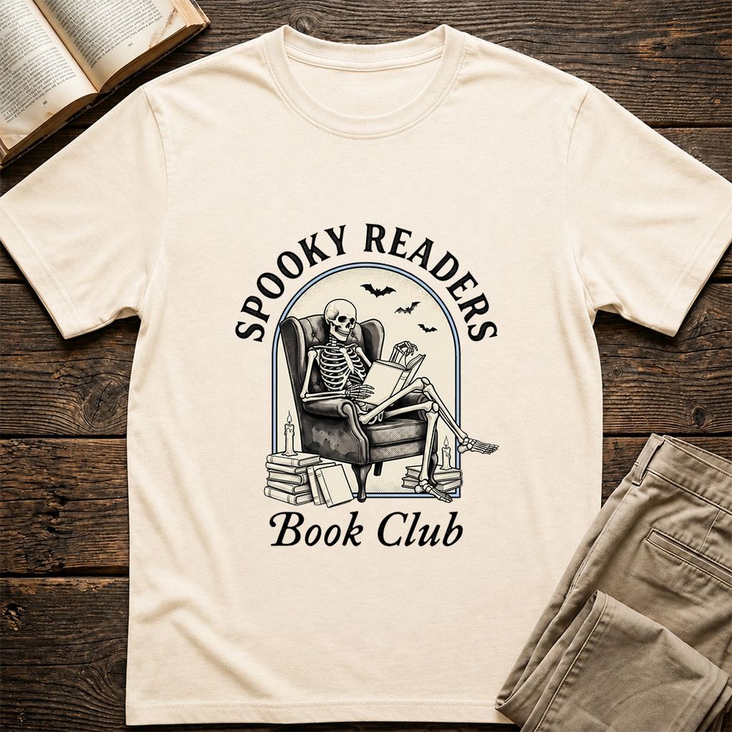 Spooky Readers Book Club Printed T-Shirt | Halloween Book Lover Gift Natural