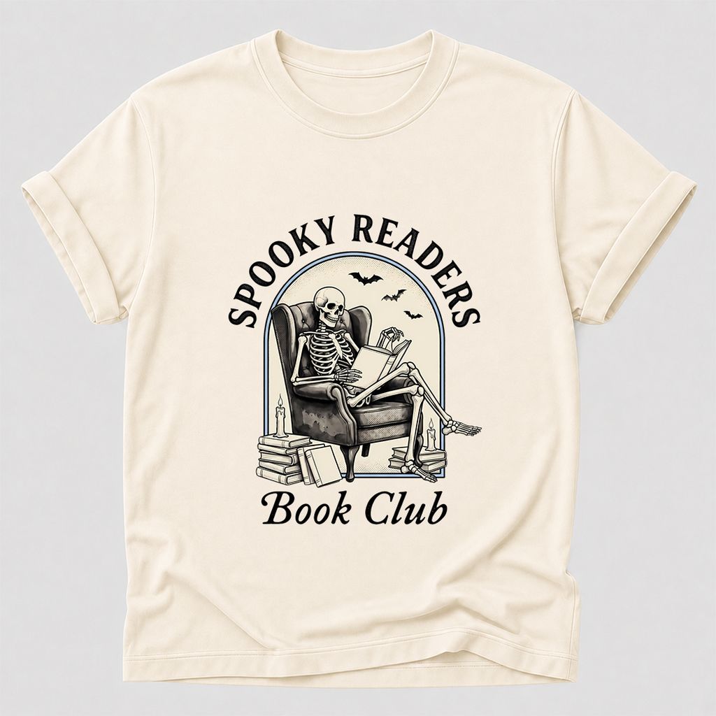 Spooky Readers Book Club Printed T-Shirt | Halloween Book Lover Gift Natural