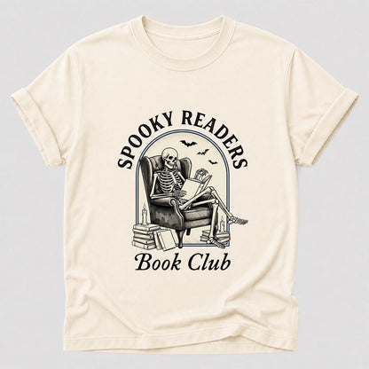 Spooky Readers Book Club Printed T-Shirt | Halloween Book Lover Gift Natural