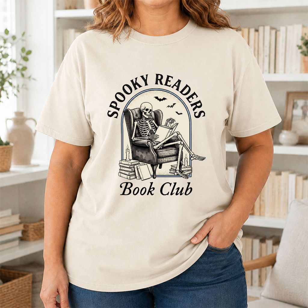 Spooky Readers Book Club Printed T-Shirt | Halloween Book Lover Gift Natural