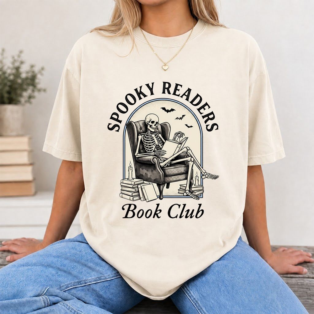 Spooky Readers Book Club Printed T-Shirt | Halloween Book Lover Gift Natural