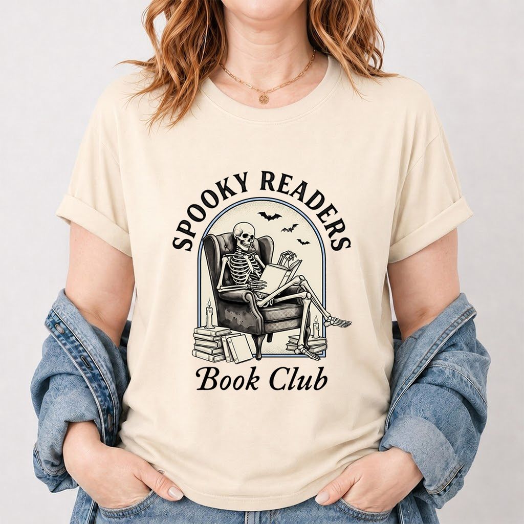 Spooky Readers Book Club Printed T-Shirt | Halloween Book Lover Gift Natural
