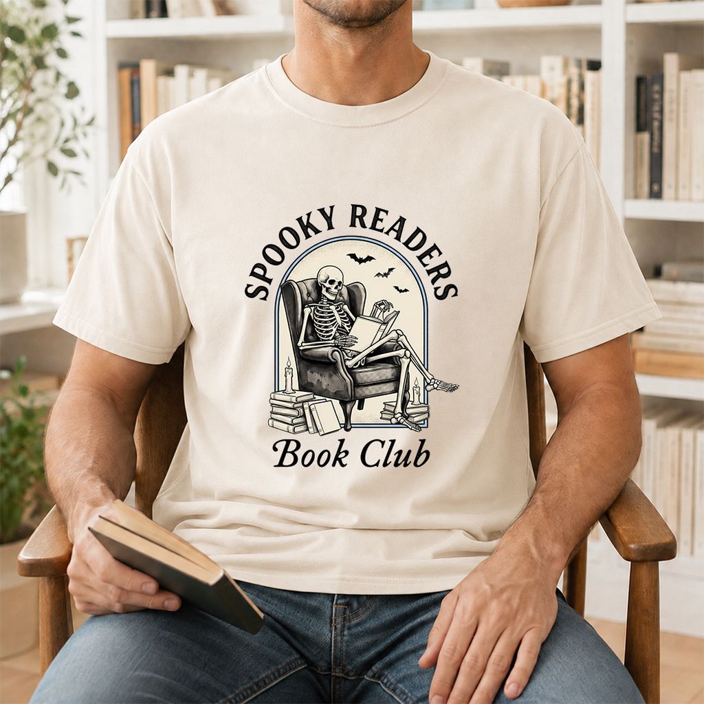 Spooky Readers Book Club Printed T-Shirt | Halloween Book Lover Gift Natural