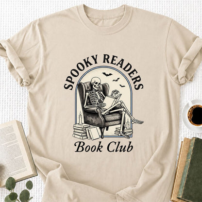 Spooky Readers Book Club Printed T-Shirt | Halloween Book Lover Gift Sand
