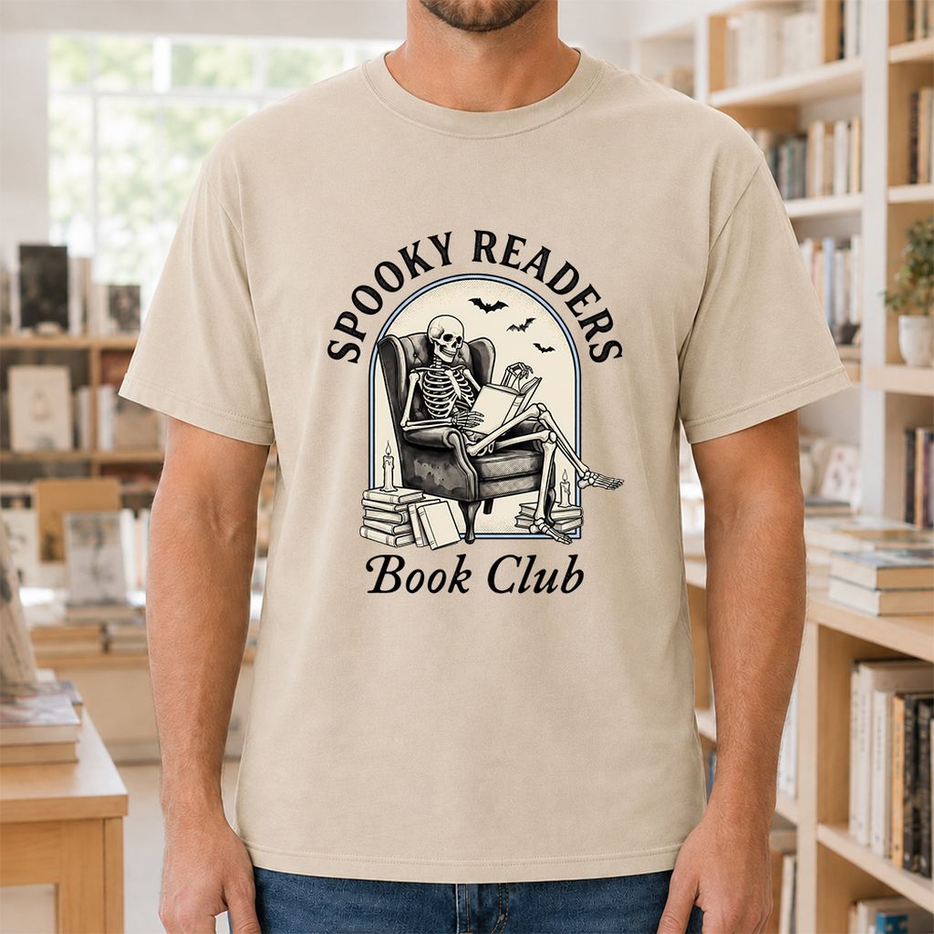Spooky Readers Book Club Printed T-Shirt | Halloween Book Lover Gift Sand