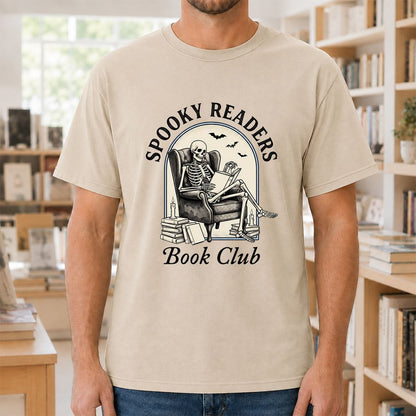 Spooky Readers Book Club Printed T-Shirt | Halloween Book Lover Gift Sand
