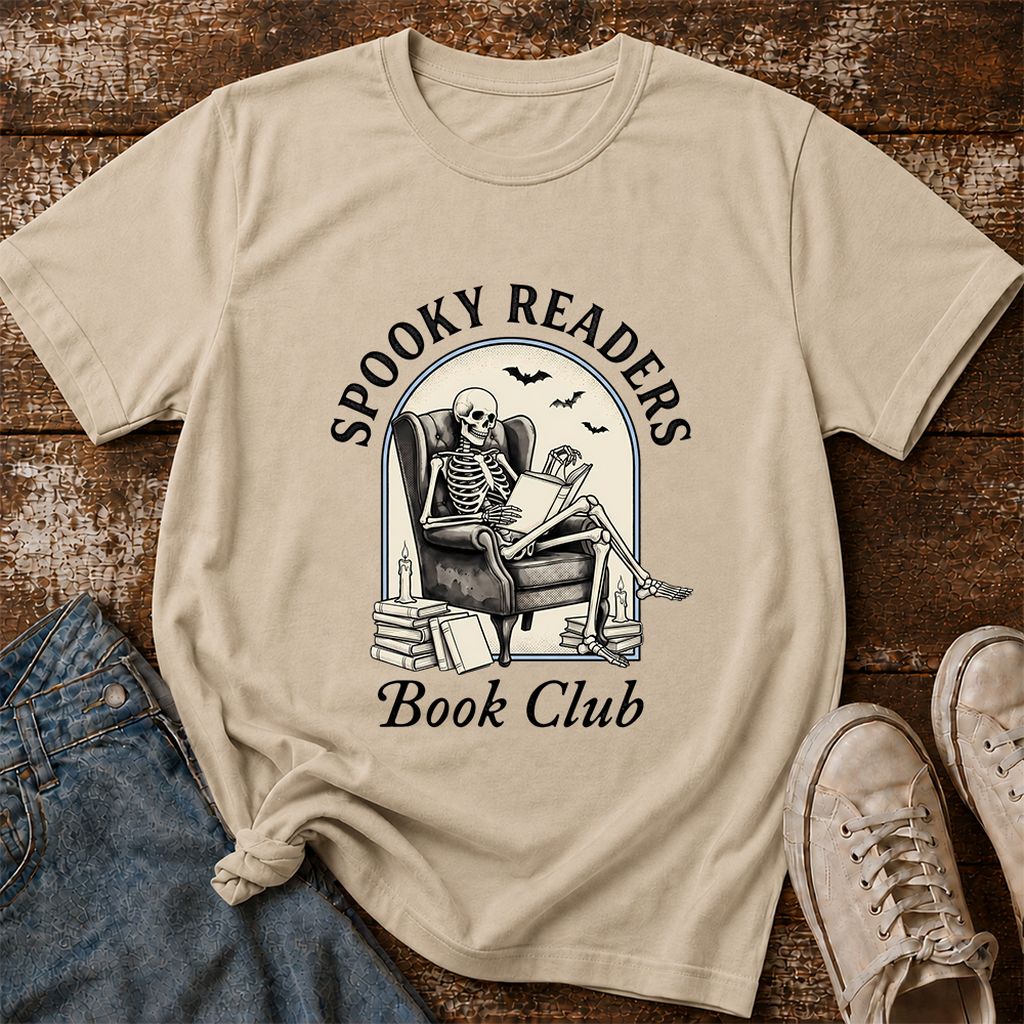 Spooky Readers Book Club Printed T-Shirt | Halloween Book Lover Gift Sand