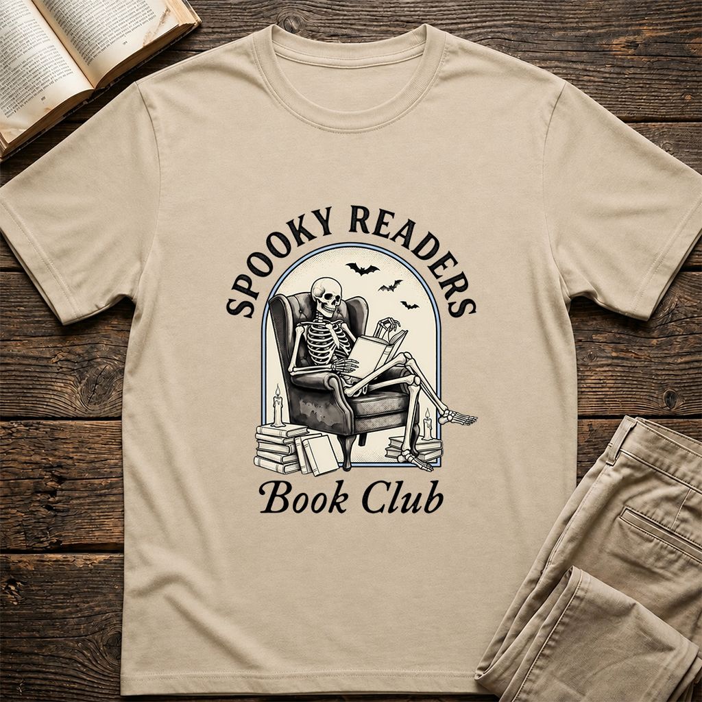 Spooky Readers Book Club Printed T-Shirt | Halloween Book Lover Gift Sand