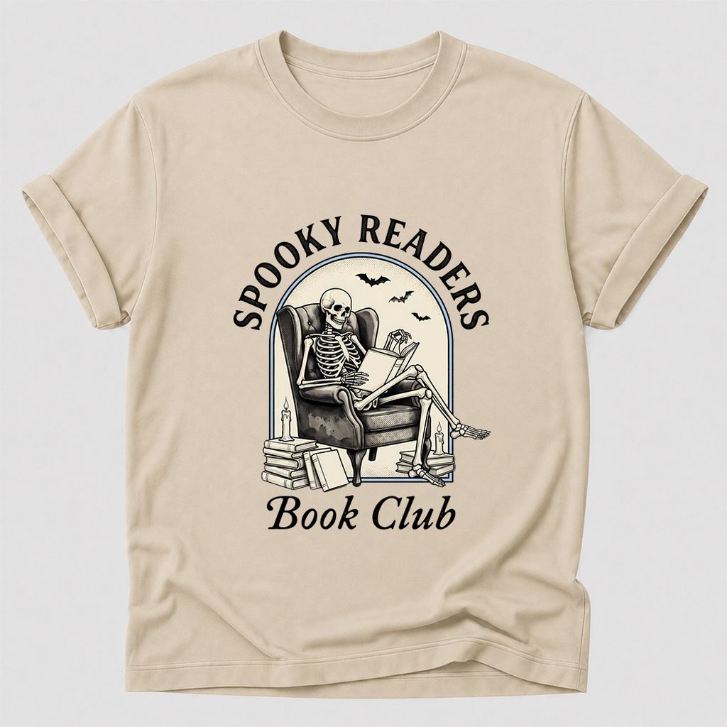 Spooky Readers Book Club Printed T-Shirt | Halloween Book Lover Gift Sand