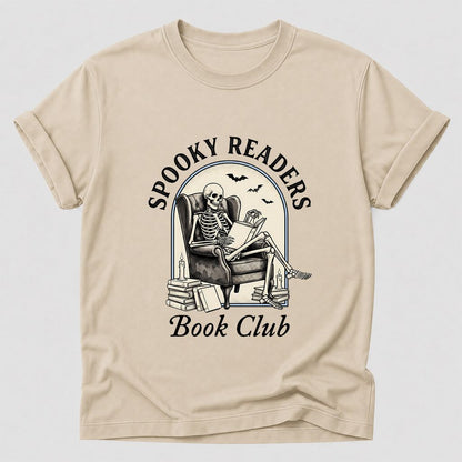 Spooky Readers Book Club Printed T-Shirt | Halloween Book Lover Gift Sand