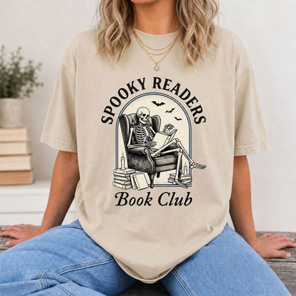 Spooky Readers Book Club Printed T-Shirt | Halloween Book Lover Gift Sand
