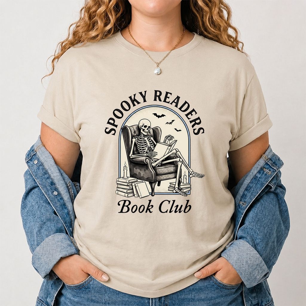 Spooky Readers Book Club Printed T-Shirt | Halloween Book Lover Gift Sand