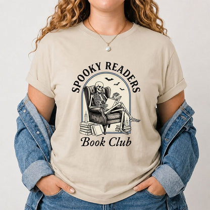 Spooky Readers Book Club Printed T-Shirt | Halloween Book Lover Gift Sand