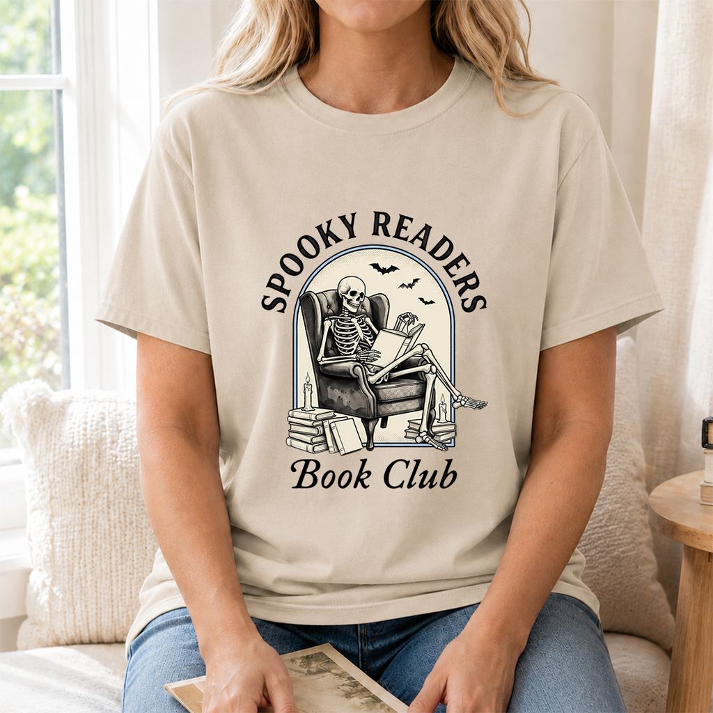 Spooky Readers Book Club Printed T-Shirt | Halloween Book Lover Gift Sand