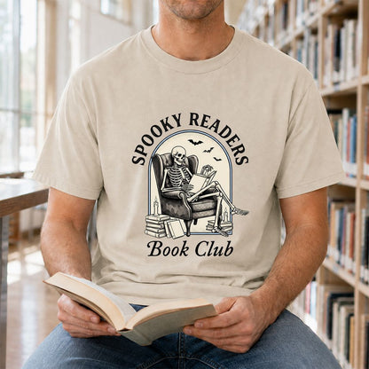 Spooky Readers Book Club Printed T-Shirt | Halloween Book Lover Gift Sand